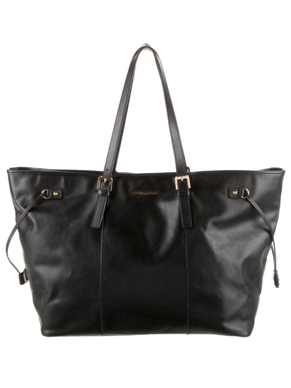 Cynthia Rowley Black Leather Tote with Gold Accents Extra Large